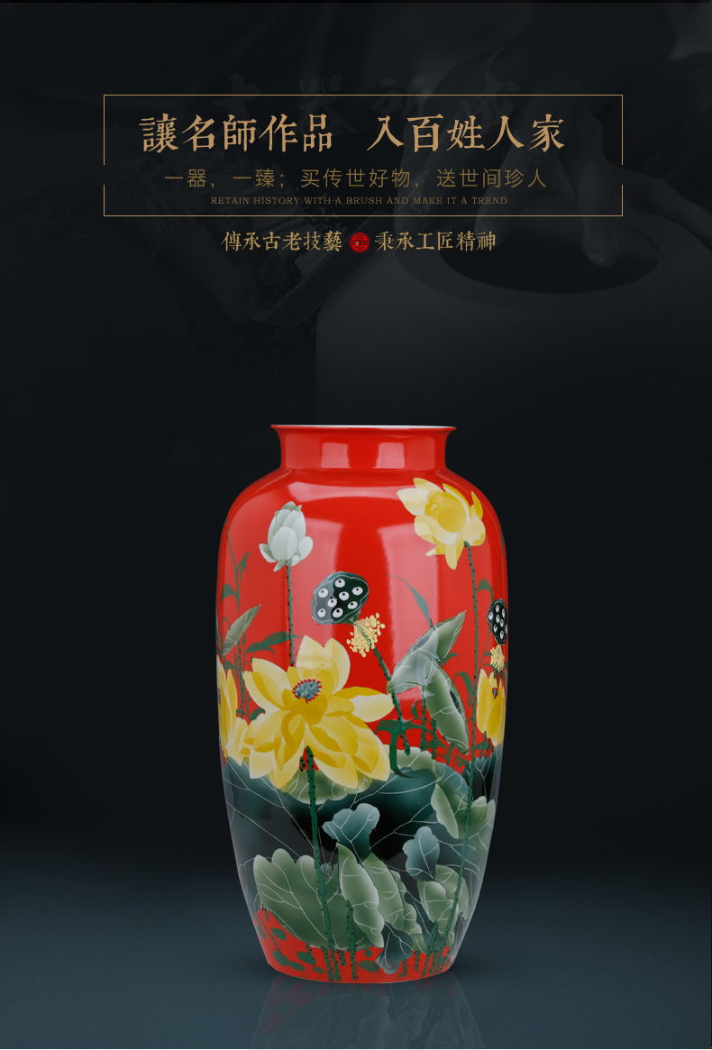 Big hand made red lotus vase home sitting room flower arranging the study adornment ceramics large furnishing articles handicrafts