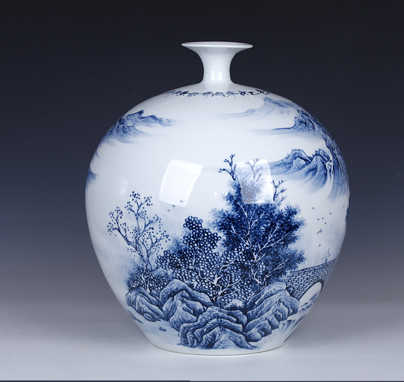 The Master of jingdezhen hand - made large blue and white porcelain vase is placed large living room TV ark, flower arranging home decoration furnishing articles