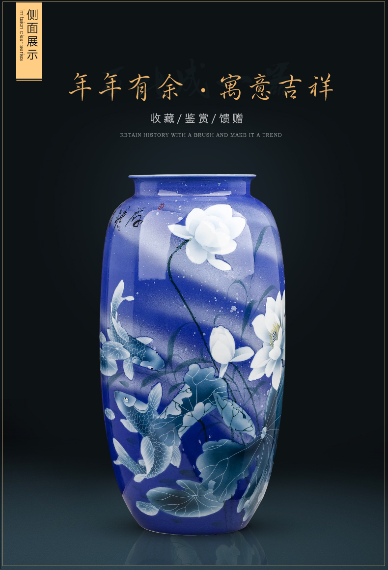 Jingdezhen blue and white porcelain painting lotus flower vase is placed high water raise lucky bamboo 50 large sitting room of Chinese style ceramic bottle
