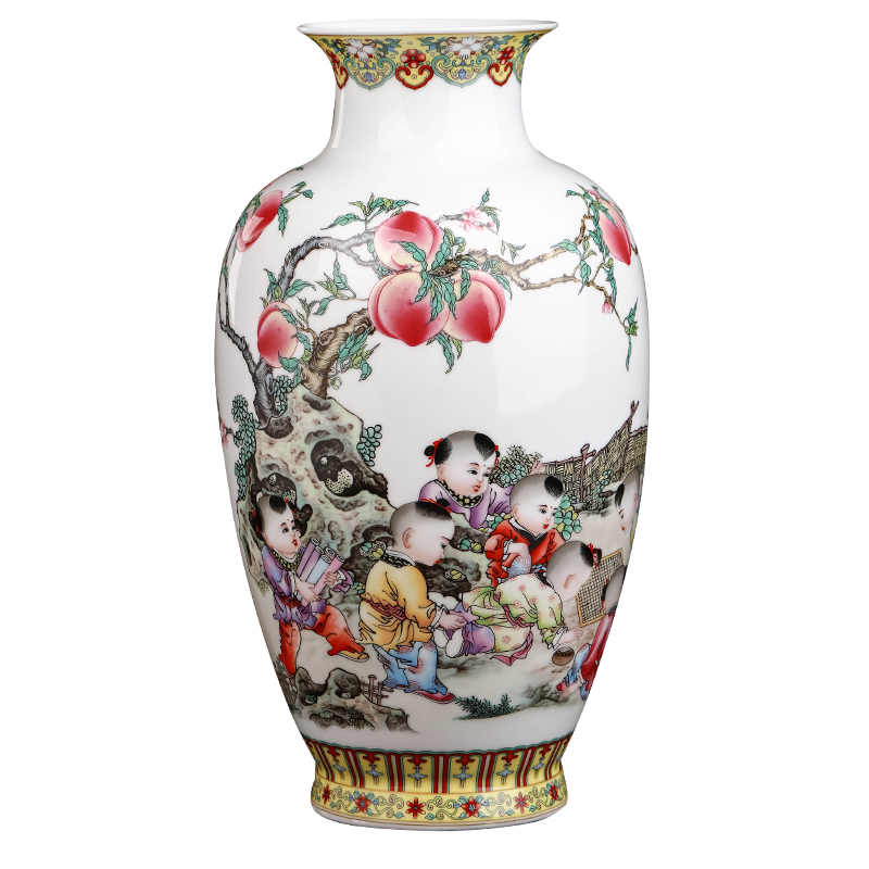 Jingdezhen ceramics powder enamel vase furnishing articles household decorates sitting room home rich ancient frame handicraft decoration arranging flowers