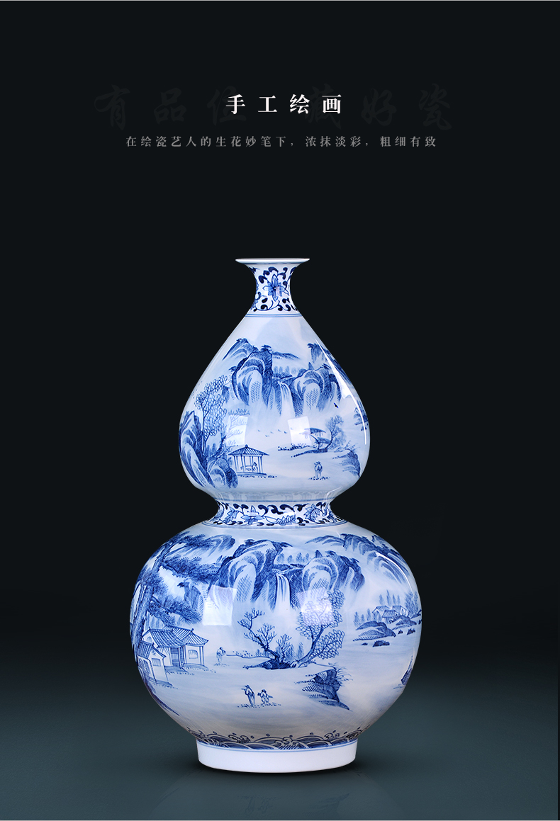 Jingdezhen blue and white porcelain vase gourd furnishing articles opening gifts large sitting room adornment version into the manual