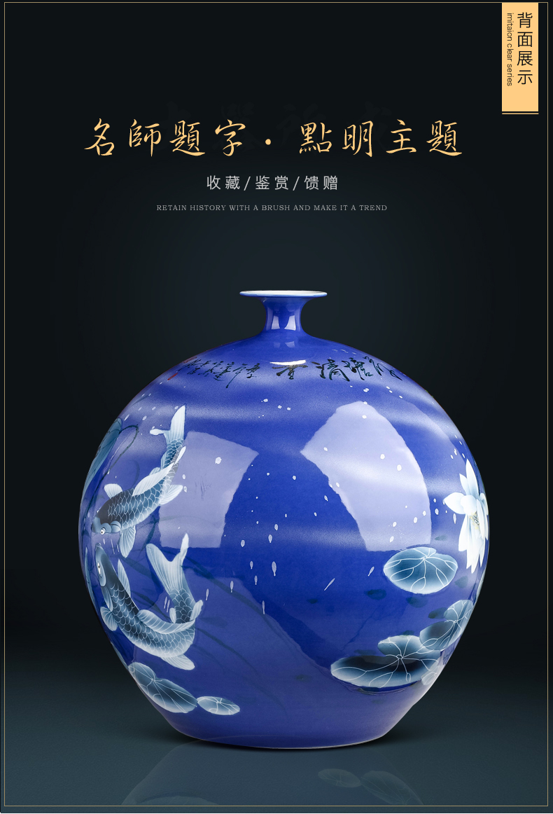 Hand made lotus large blue and white porcelain vase furnishing articles of new Chinese style living room large landing jingdezhen ceramic bottle