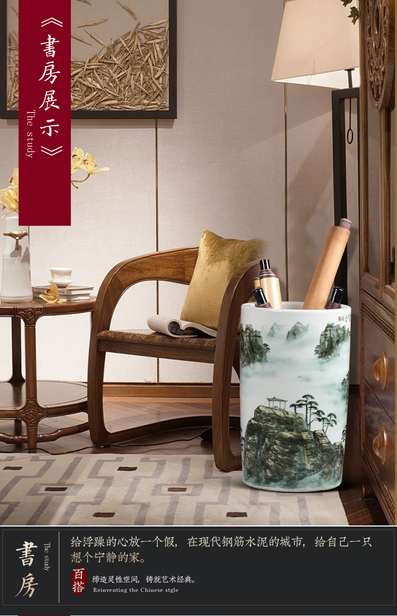 Chinese wind jingdezhen landing big vase painting and calligraphy scrolls cylinder sitting room adornment furnishing articles study scrolls to receive a cylinder