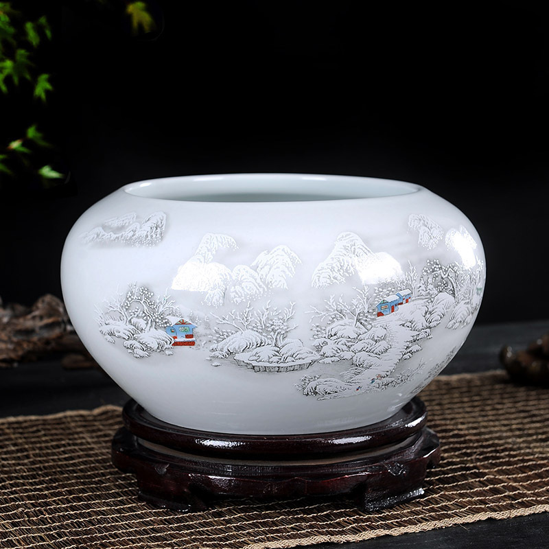 Jingdezhen ceramics handicraft furnishing articles little gold fish tank water lily basin bowl lotus cylinder aquarium writing brush washer tortoise fish bowl