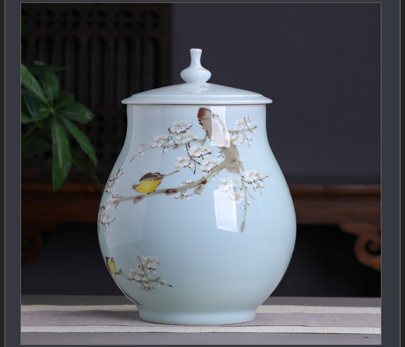 Jingdezhen hand - made name plum flower tea pot household ceramics large storage tanks seal pot high - capacity tea urn barrels