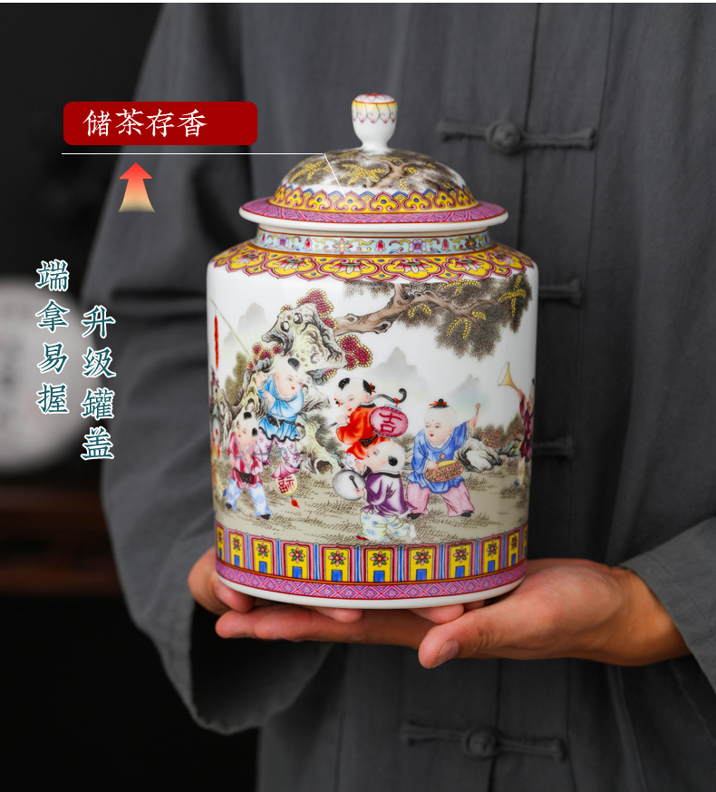 Jingdezhen pu 'er tea pot of white tea to wake receives checking ceramic straight small jar with cover POTS of household