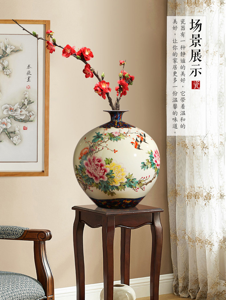 New Chinese style hand - made ceramic furnishing articles big vase peony rich ancient frame porch zen retro sitting room adornment arranging flowers