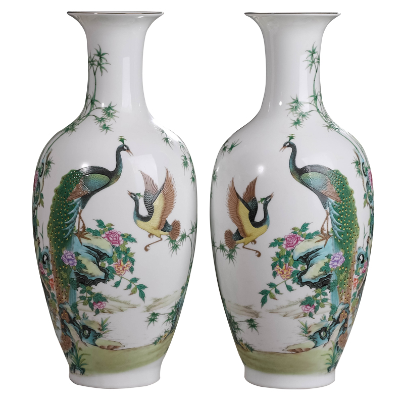 Jingdezhen pastel peacock ceramic vase furnishing articles sitting room flower arranging TV ark, study household decorates a bottle