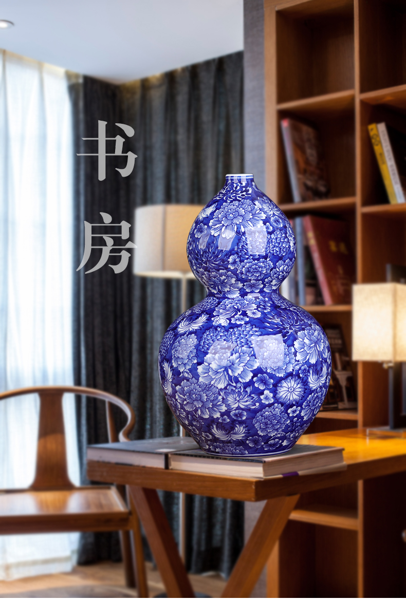 Blue and white porcelain of jingdezhen ceramics big gourd porch place town curtilage sitting room adornment large Chinese porcelain arts and crafts