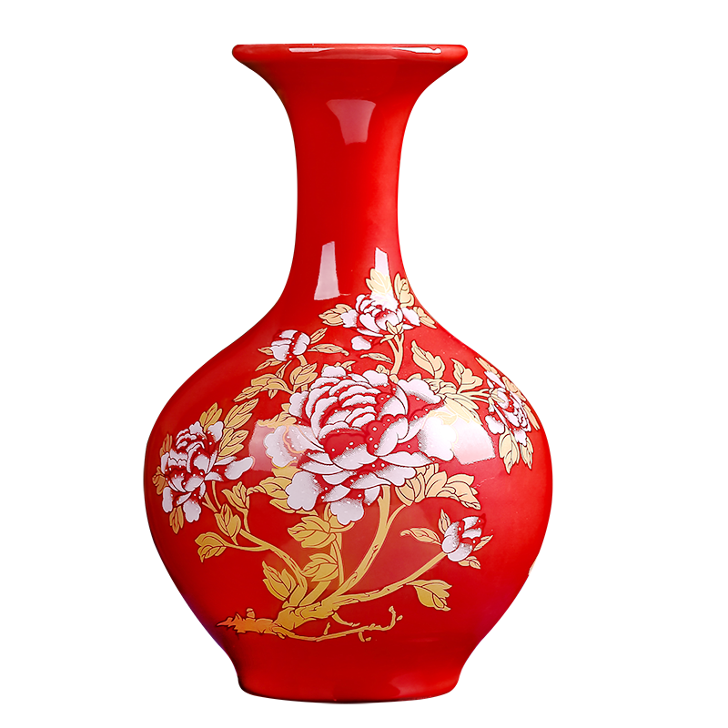 Red vase small home sitting room adornment is placed China Red ceramics handicraft dry vase wedding gift