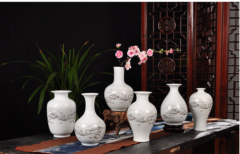 Bình trắng Jingdezhen gốm trang trí cắm hoa đồ trang sức hoa khô tăng nhà phòng khách trang trí ăn uống