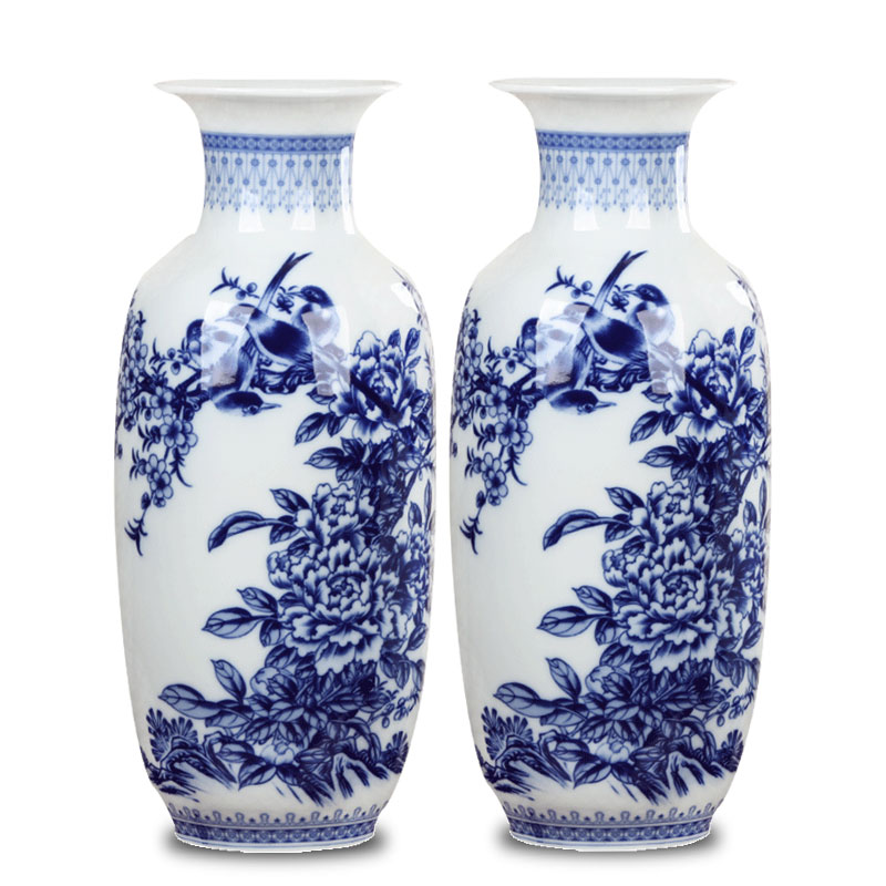 Jingdezhen blue and white porcelain ceramic vase large shan bottle home furnishing articles sitting room put dry flower lucky bamboo porcelain arts and crafts