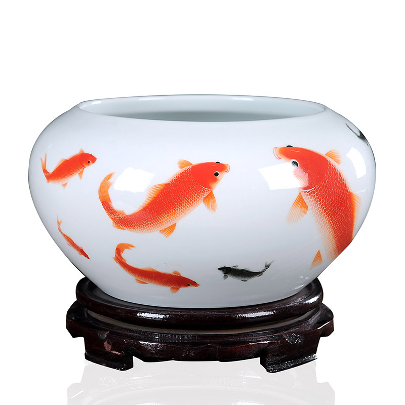 Jingdezhen ceramics handicraft furnishing articles little gold fish tank water lily basin bowl lotus cylinder aquarium writing brush washer tortoise fish bowl