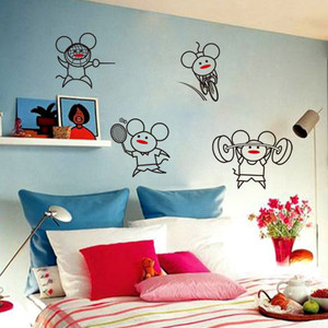 玖玖墙贴 学生男孩宿舍卧室皮球乒乓球运动场所员老鼠卡通贴纸