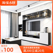 Living room glass door TV cabinet modern minimalist small household type combined hanging wall hanging cabinet multifunctional background wall cabinet customization