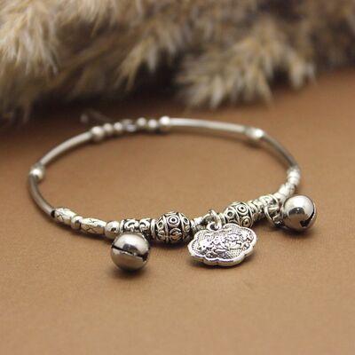 Ethnic-style longevity lock bracelet, Ping 'an women's retro Tibetan Miao silver bell bracelet, Korean-style Chinese-style bracelet