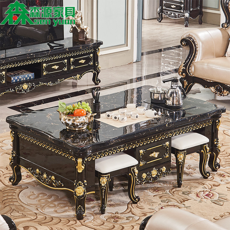 European Marble Kung Fu Coffee Table Multifunctional Simple All Solid Wood Ebony Automatic Water Serving Living Room Tea Table