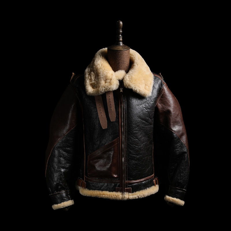 Gizemo World War Ii Heavy-Duty Sheepskin Integrated B-3 Flight Jacket Italian Maya Horse Leather B3 Leather Jacket