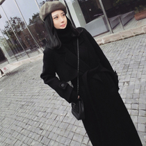 2022 autumn and winter new double-sided woolen coat femininity slim mid-length knee-length thickened black woolen coat