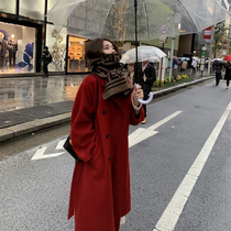 Double-sided cashmere coat womens mid-length 2022 autumn and winter new high-end temperament red woolen coat small man