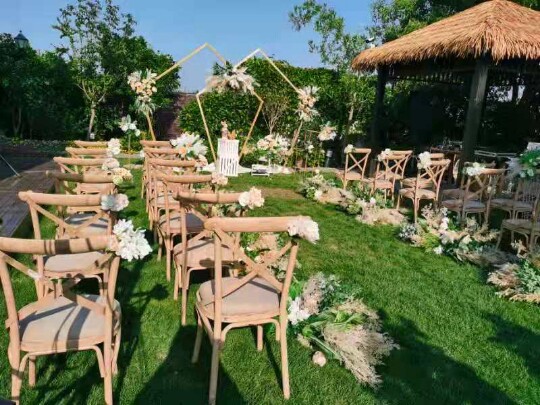 Shanghai Korean-style lawn wedding site layout and planning-bamboo chairs, wooden chairs, wood grain chairs for rent