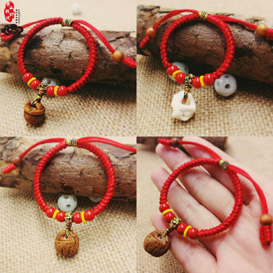 Em bé đào quả óc chó giỏ hạt nhân cinnabar vòng chân bé áp lực sốc ác đỏ vòng tay dây đeo chống sợ - Vòng chân lắc chân nữ vàng đẹp