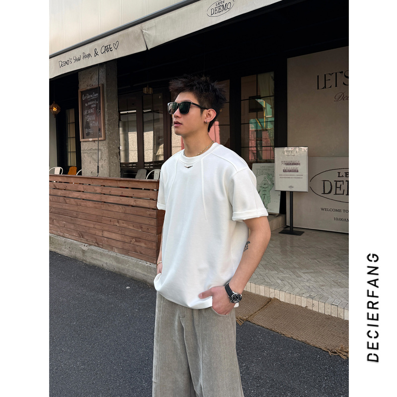 26 New Designer Modal Fabric Inverted Triangle Logo Simple Regular Shoulder Basic Short-Sleeve T-Shirt