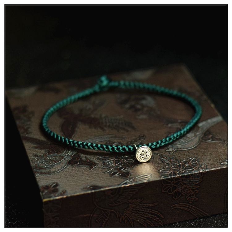 Dệt tay bốn mặt Phật nguyên bản S925 sterling bạc mực xanh vòng tay dây đeo vòng chân năm nay may mắn vòng chân nữ đẹp