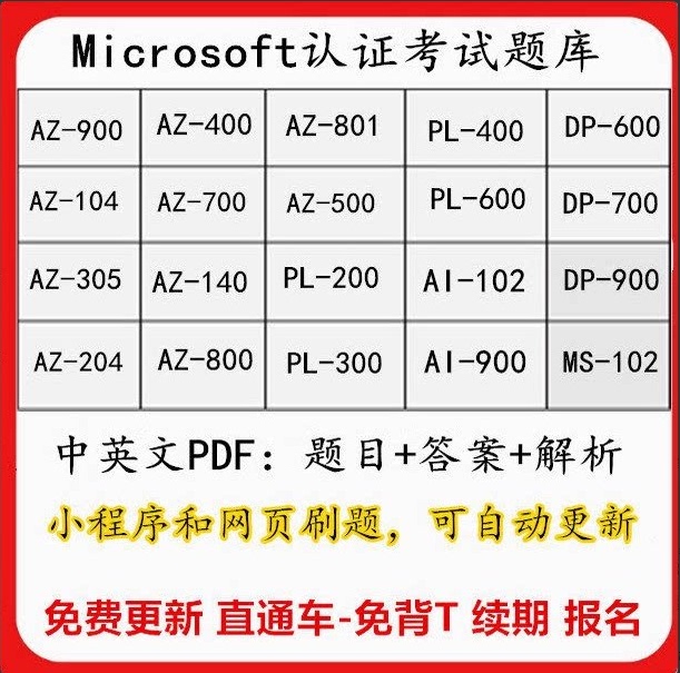 Azure Az900/104/Az305/Az204/Az400/Az500/Ai-103 901Az-802 Question Bank