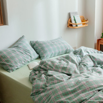 Japanese washed cotton bed denim cotton cotton 1 8m simple linen quilt cover sheets (three-piece fitted sheet