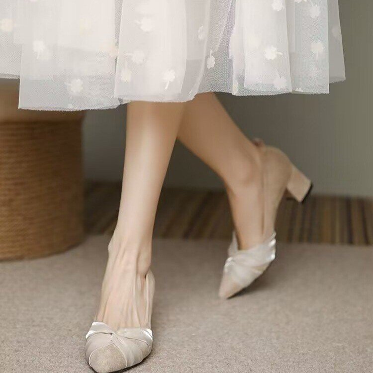 High-Heeled Shoes for Women, Satin 2026 New Style, French Original Niche Design, Pointed Toe, Comfortable Thick Heel, Elegant Single Shoes High-Heeled Shoes for Women, Satin 2026 New Style, French Original Niche Design, Pointed Toe, Comfortable Thick Heel, Elegant Single Shoes