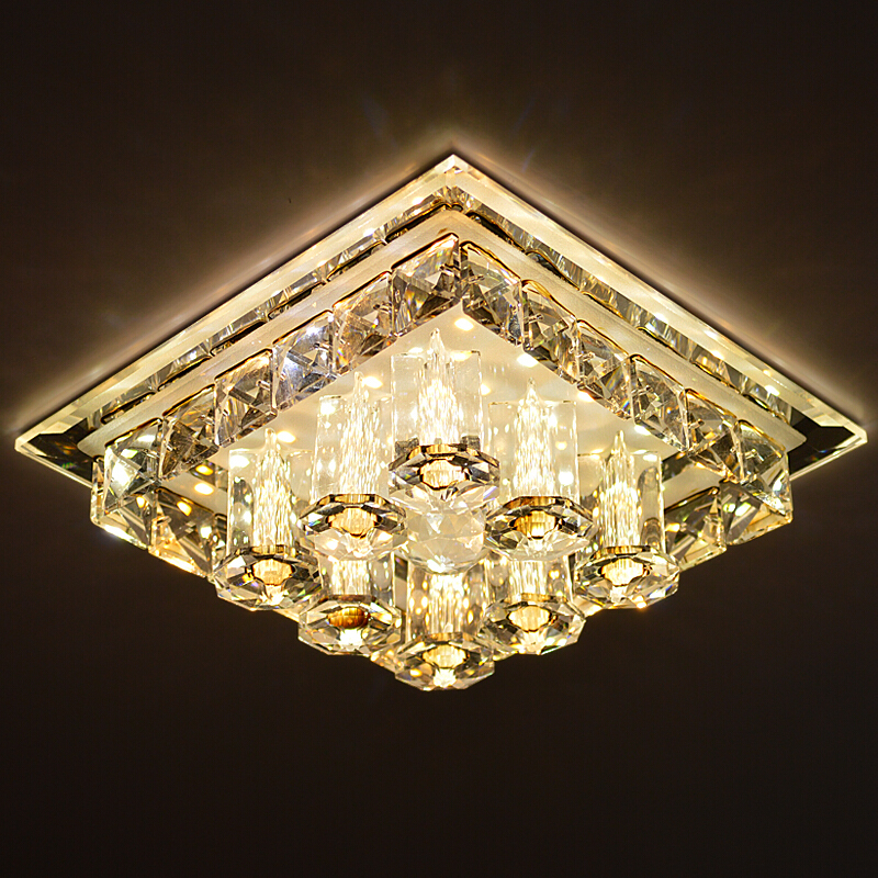 Led Crystal Aisle Light, Living Room and Dining Room Color-Adjustable Light, Square Entrance Lighting, Bedroom Balcony Surface-Mounted Ceiling Light