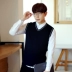 Mùa thu nam cotton len vest nam V-Cổ tay áo len vest vai kích thước len đan vest thanh niên áo vest nam thời trang Dệt kim Vest