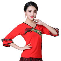 Square Dance Costume Modal Embroidered Top Women Mid-Sleeve Summer New Ethnic Dance Clothes Dancing Clothes