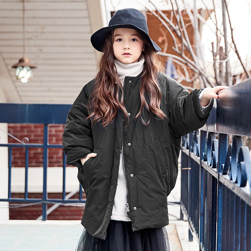 (Break Code Flush clear cabin) Child clothing down jacket mid-length version white duck suede winter clothing jacket in the middle of the girl's down clothes