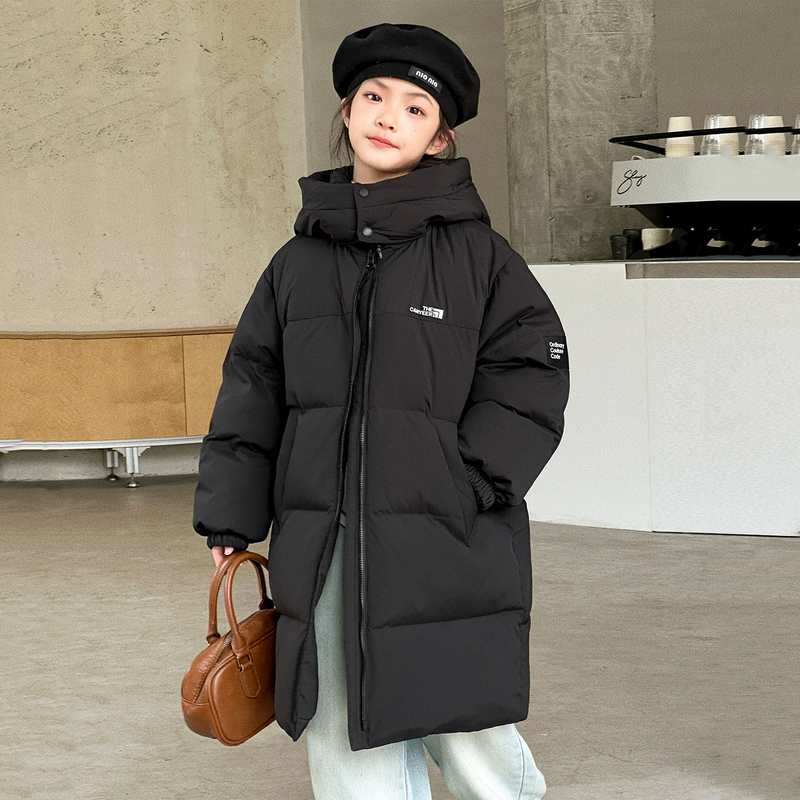 Girls' down Jacket, Mid-Length, Thickened, Parent-Child Matching Outfit, Children's down Jacket, Boys' 2025 New Model, for Older Children, Kangyi'Er