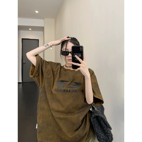 Летняя небольшая дизайнерская хлопковая футболка, тренд сезона, 3D, короткий рукав, свободный крой