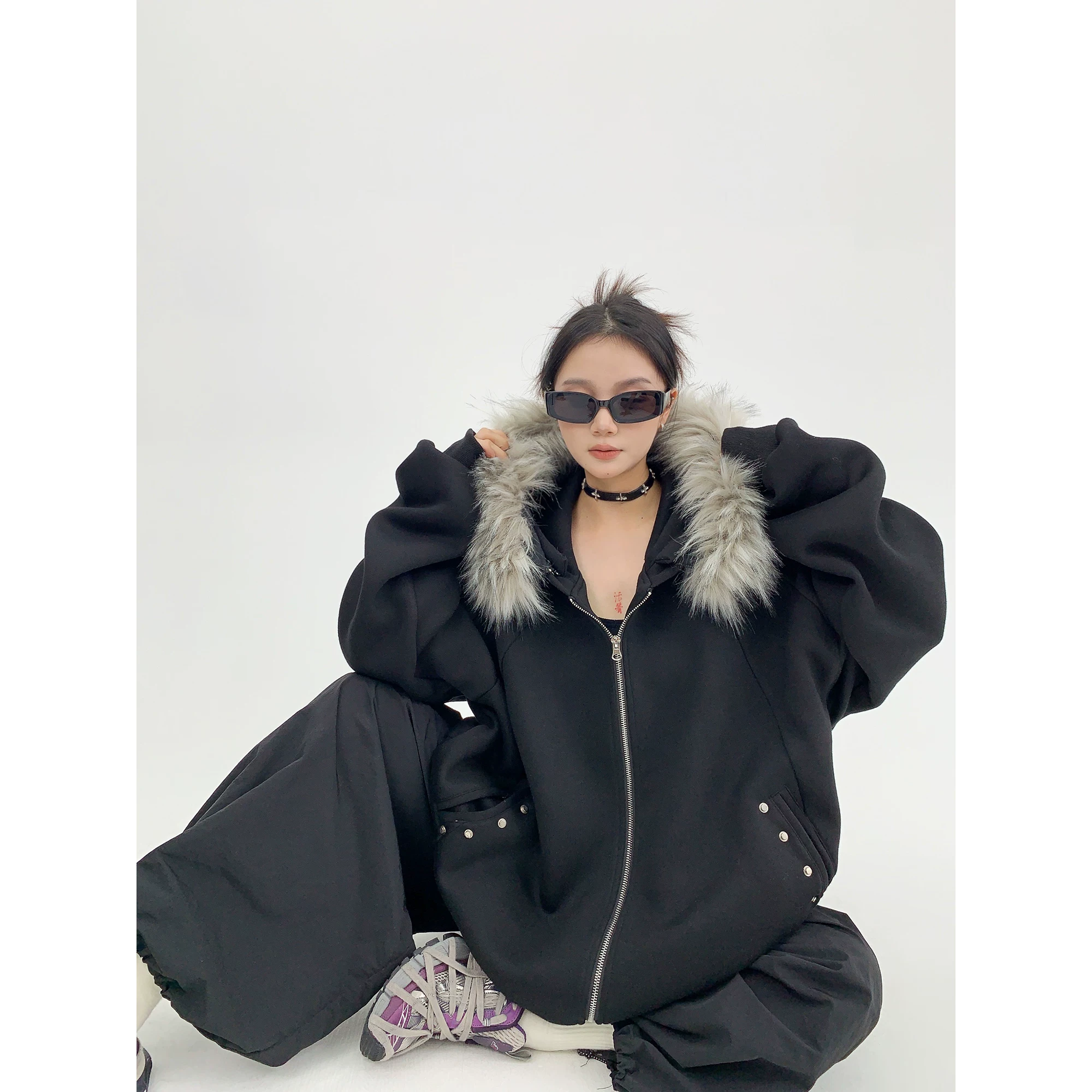 Demi-season design warm hoody, jacket, American style, trend of season, oversize