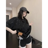 Летняя небольшая хлопковая ретро черная футболка, свободный крой, в американском стиле