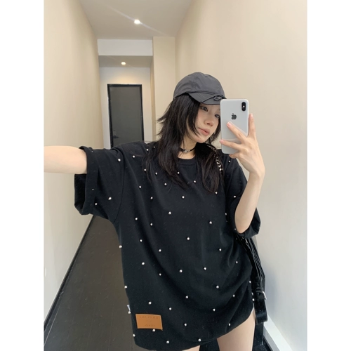 Летняя небольшая хлопковая ретро черная футболка, свободный крой, в американском стиле