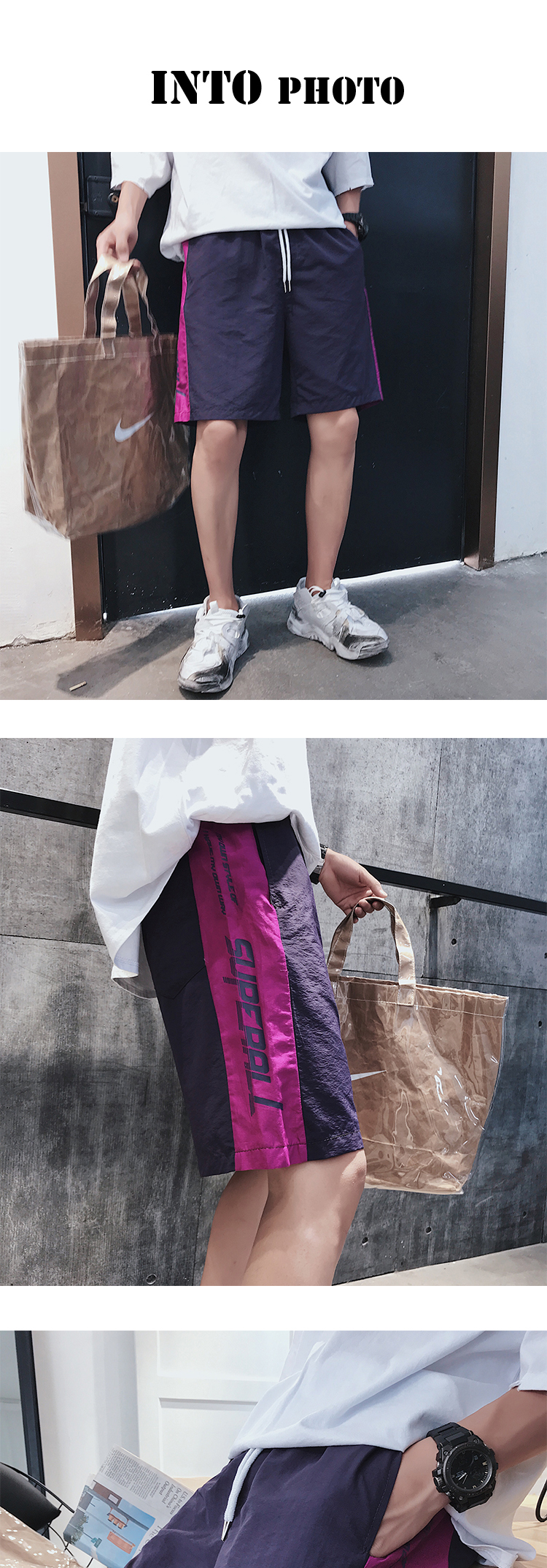 Chất thải gỗ đến một lần nữa chic cổng gió Harajuku xu hướng hoang dã lỏng lẻo năm quần quần màu in thư quần short nữ quần đùi cạp cao