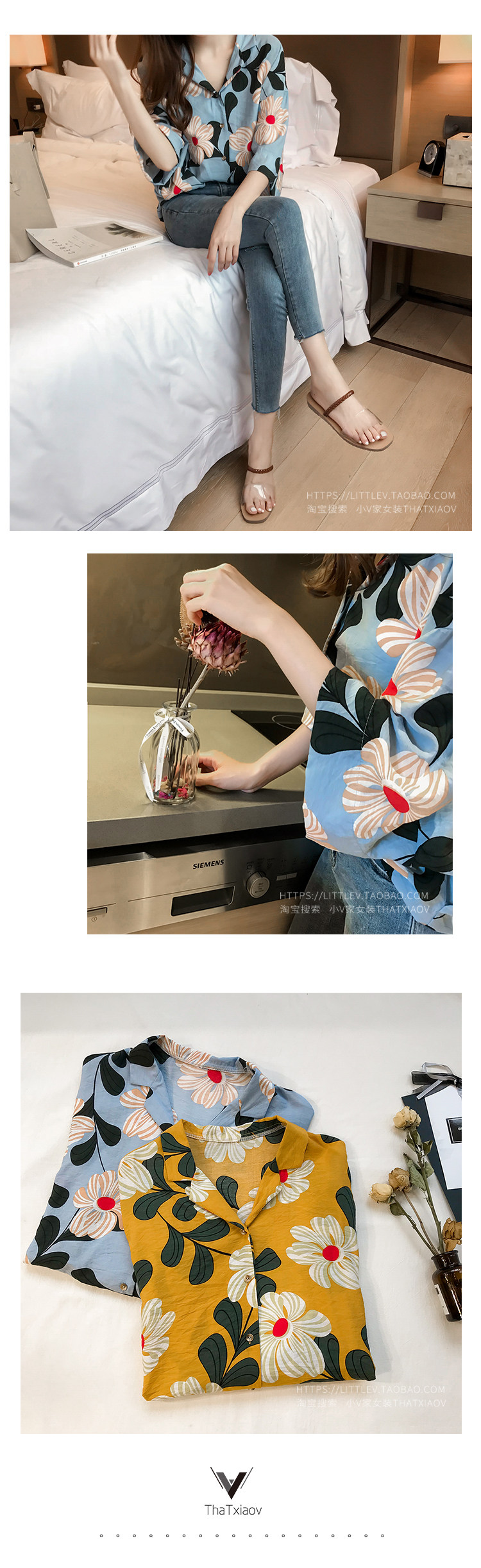 Hong Kong-style printed suit collar shirt women's three-quarter sleeve top loose and slimming Korean-style shirt trend pic 11