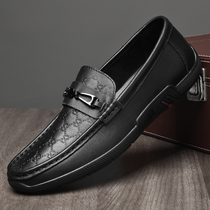 Leather Shoes Men Casual Sloth Lefu Shoes Genuine Leather One Foot Pedal Spring Mens Shoes 2023 New Soft Peas Bean Shoes Men