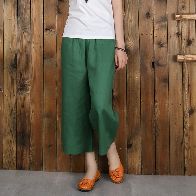Summer Thin Linen Pants, Cropped Pants for Women, Nine-Point Wide-Leg Pants, Cotton-Linen Women's Pants, Plus-Size Loose Straight-Leg Casual Pants