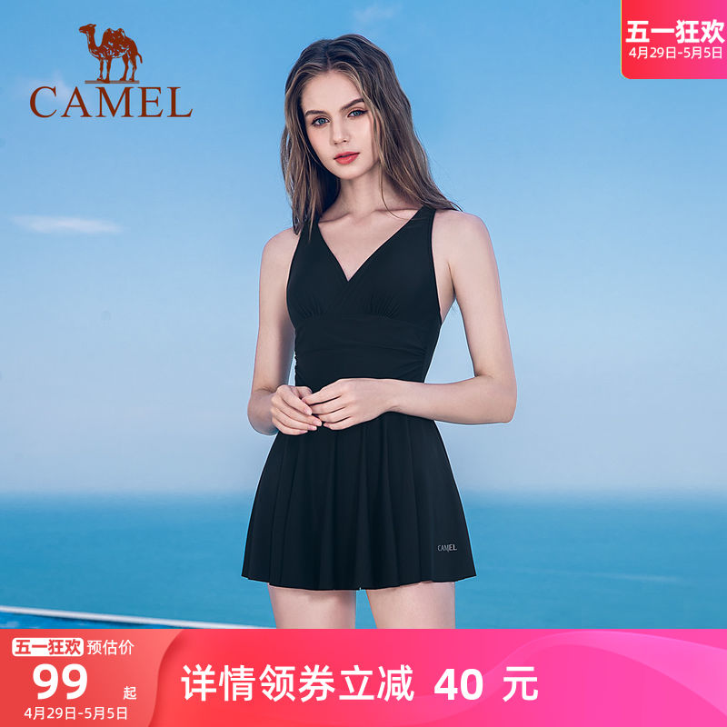 Camel Swimsuit Woman 2023 new Belly Button Slim Sexy One-piece Swimsuit Flat Corner Conservative Large Code Spa Swimsuit