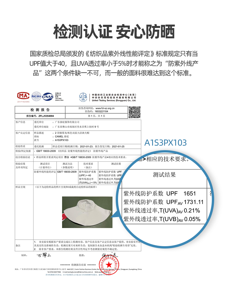 骆驼 大檐防晒渔夫帽 UPF50+ 双面可带 图10