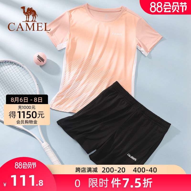 Camel badminton suit Women's summer breathable short-sleeved quick-drying sports suit men's sunscreen suit T-shirt badminton shorts