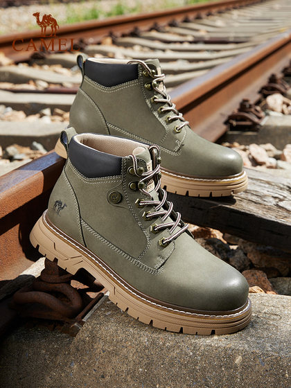 骆驼男鞋春季新款厚底工装靴子防滑英伦风户外休闲马丁靴男高帮鞋