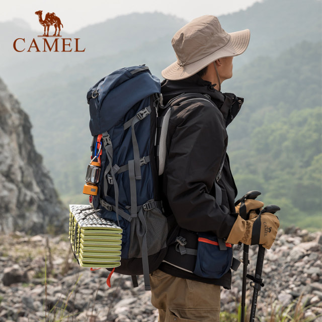 Camel Professional Mountaineering Bag Men's and Women's Outdoor Hiking Camping Backpack 60L Large Capacity Multifunctional Travel Backpack