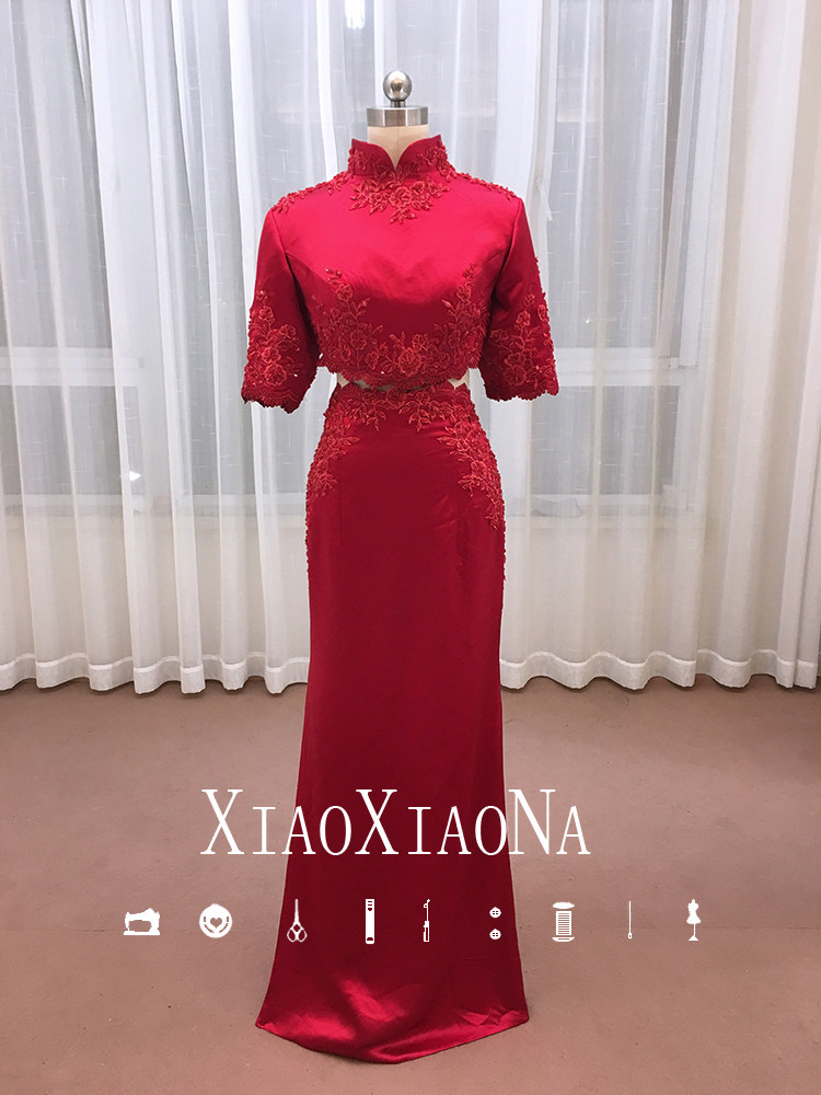 Toast Dress Bride Spring Long Edition 2021 New Word Shoulder Long Sleeve Dress Slim Customized Evening Dress Banquet